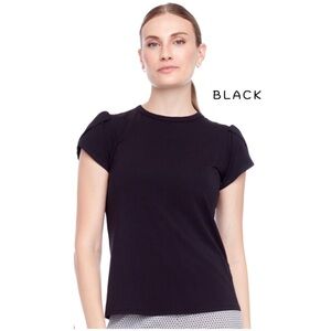 •SWING CONTROL• Petal Sleeve Jersey‎ Knit Top in Black Size S Golf Athleisure